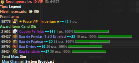 Recompensas do Passe VIP no nível 10