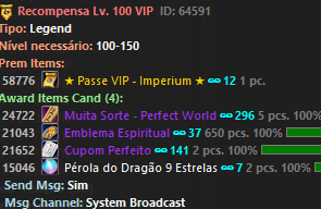 Recompensas do Passe VIP no nível 100