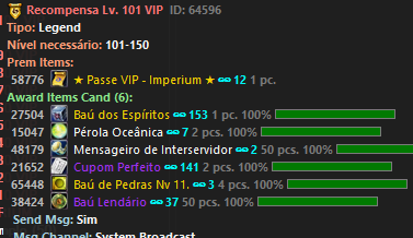 Recompensas do Passe VIP no nível 101