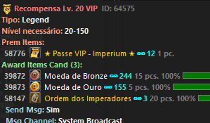 Recompensas do Passe VIP no nível 20