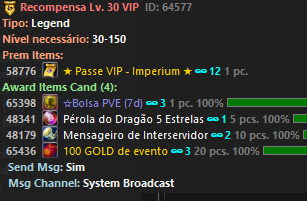 Recompensas do Passe VIP no nível 30