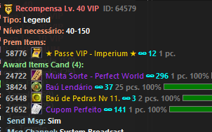 Recompensas do Passe VIP no nível 40