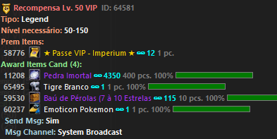 Recompensas do Passe VIP no nível 50