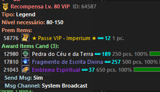 Recompensas do Passe VIP no nível 80